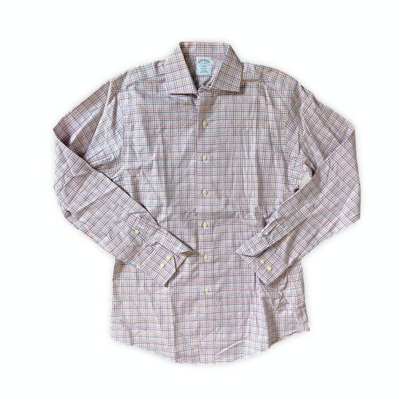 Brooks Brothers 1818 Shirt Mens Small 15 4/5 Regent Blue Orange Plaid Button Up - Picture 1 of 6